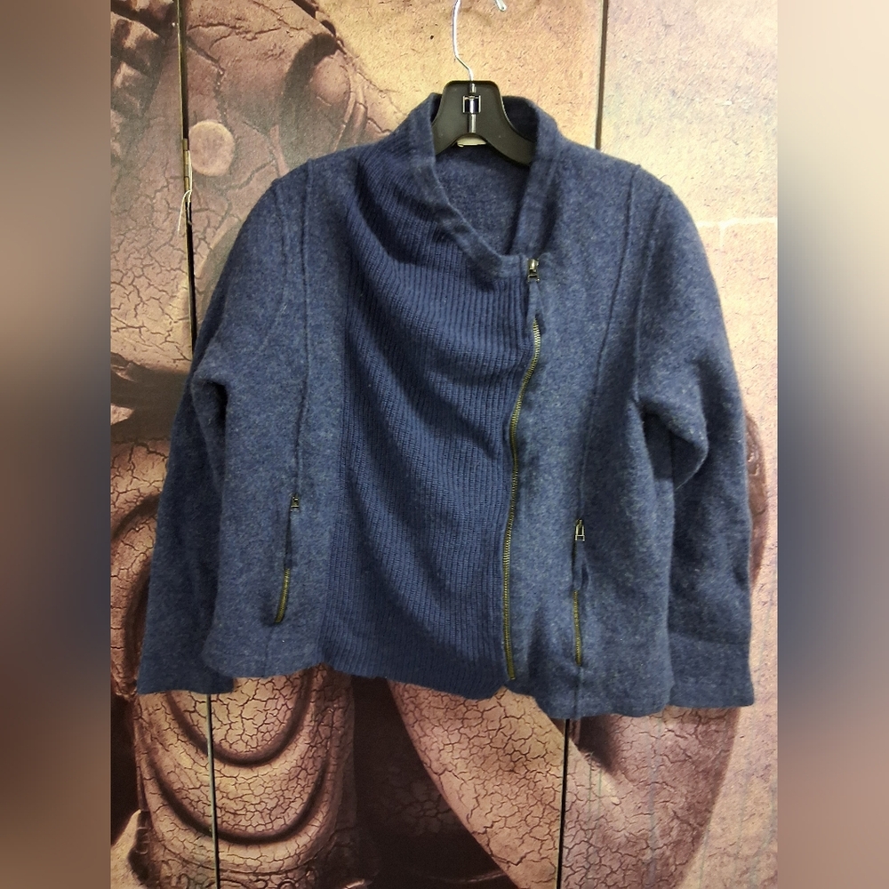 Women's Blue Zipper Cardigan